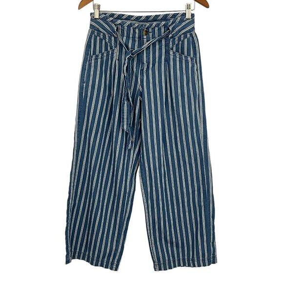 American Eagle Outfitters Pants - American Eagle Outfitters Women's 4 Wide Leg Pants Blue Striped High Rise Tie